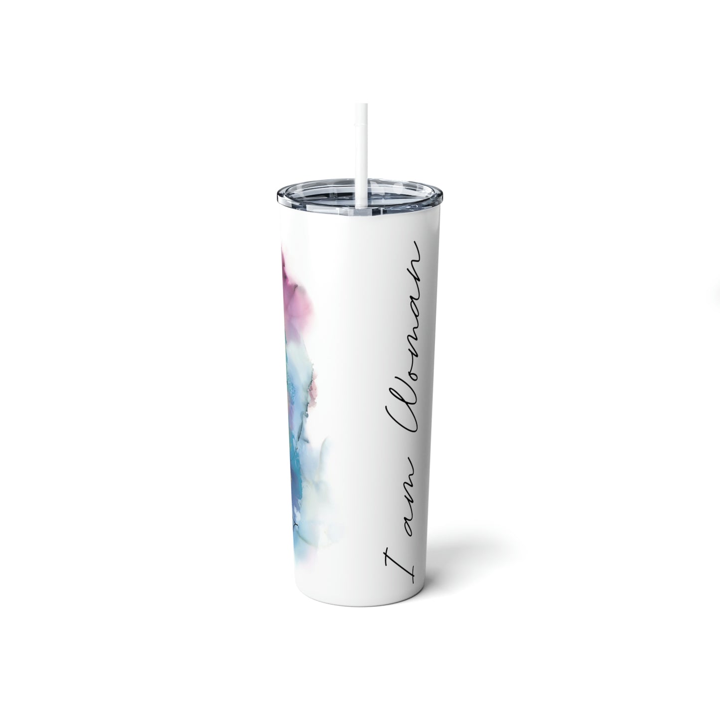 "I am Woman" Skinny Steel Tumbler with Straw, 20oz