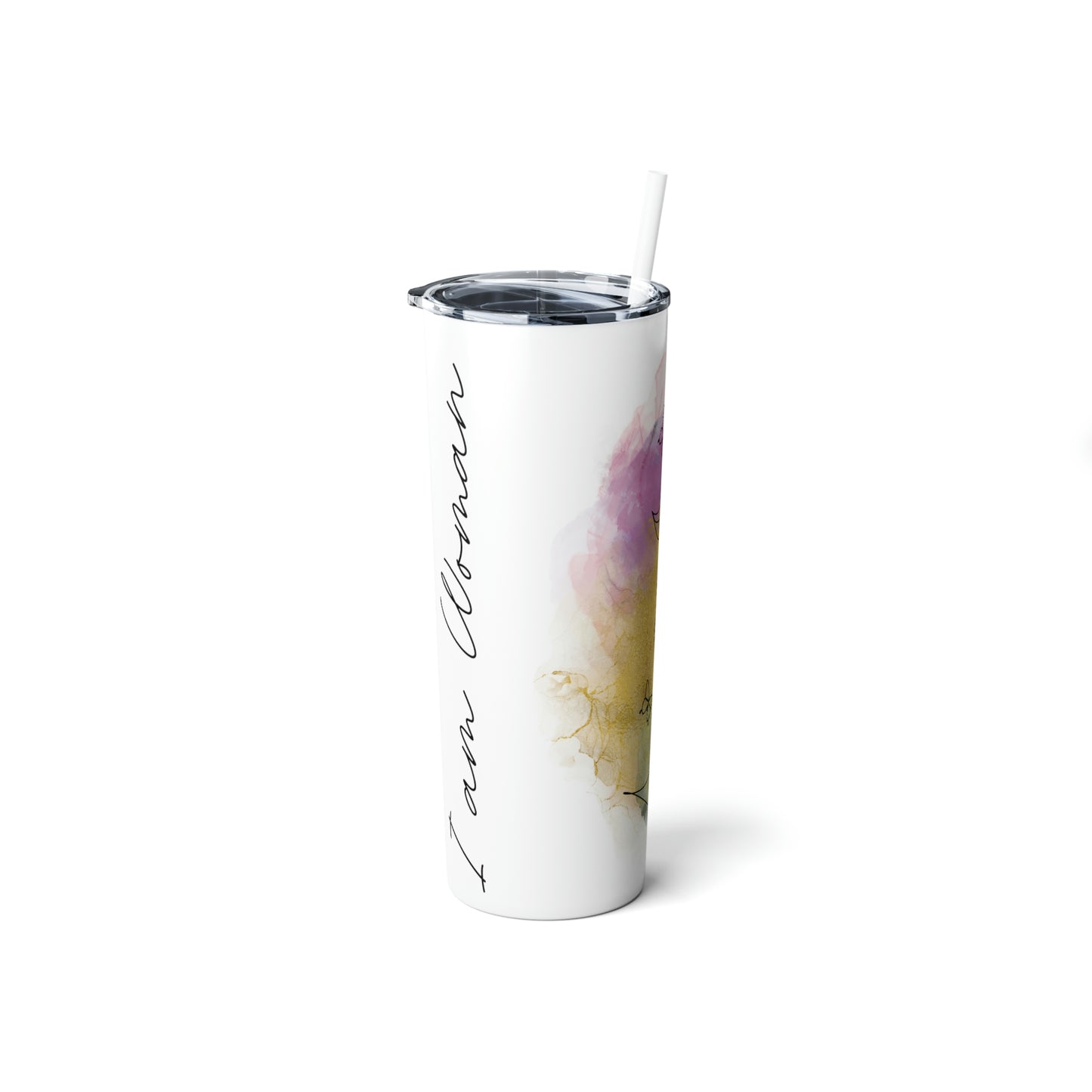 "I am Woman" Skinny Steel Tumbler with Straw, 20oz